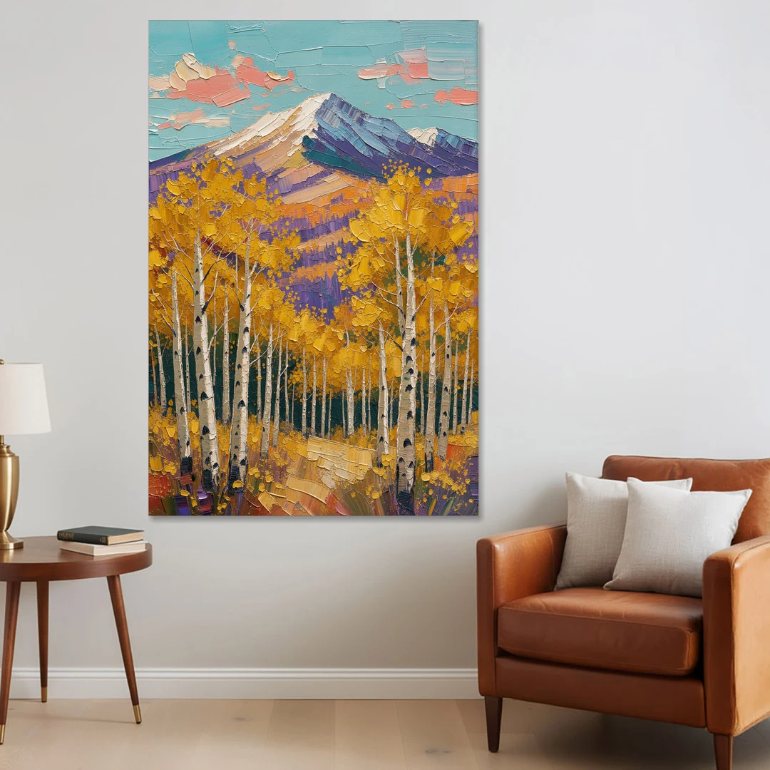 Rustic Mountain Cabin with Golden Aspens - Canvas Wall Art - Sofa - 40x60