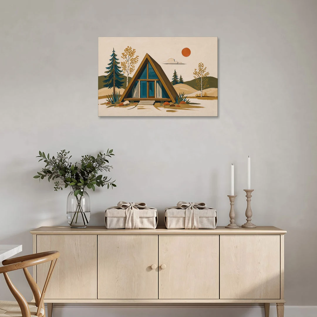 Mountain House Decor with an A-Frame and Golden Aspen - Canvas Wall Art - Coffee Table - 36x24