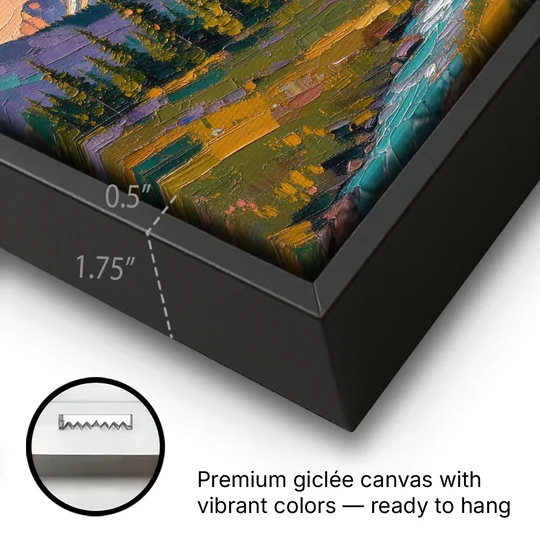 Mountain Landscape Painting of a Late Summer Valley - Black Framed Canvas Wall Art - Gallery Wrap Corner