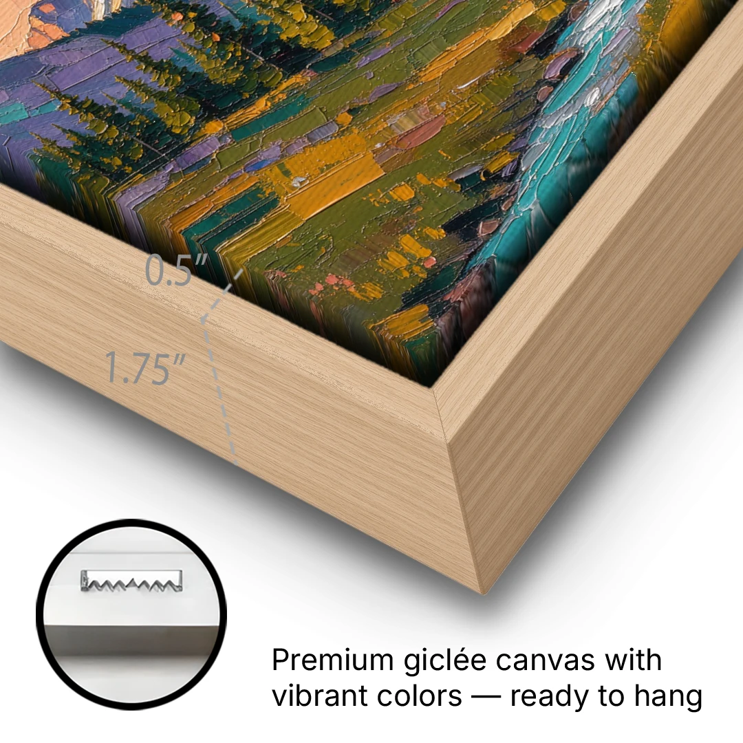 Mountain Landscape Painting of a Late Summer Valley - Oak Framed Canvas Wall Art - Gallery Wrap Corner