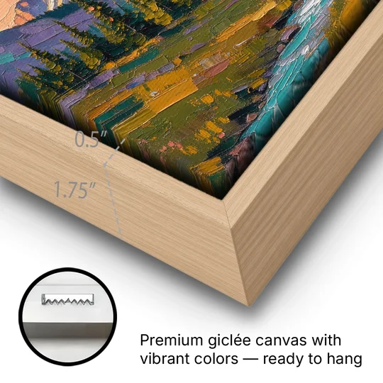 Mountain Landscape Painting of a Late Summer Valley - Oak Framed Canvas Wall Art - Gallery Wrap Corner