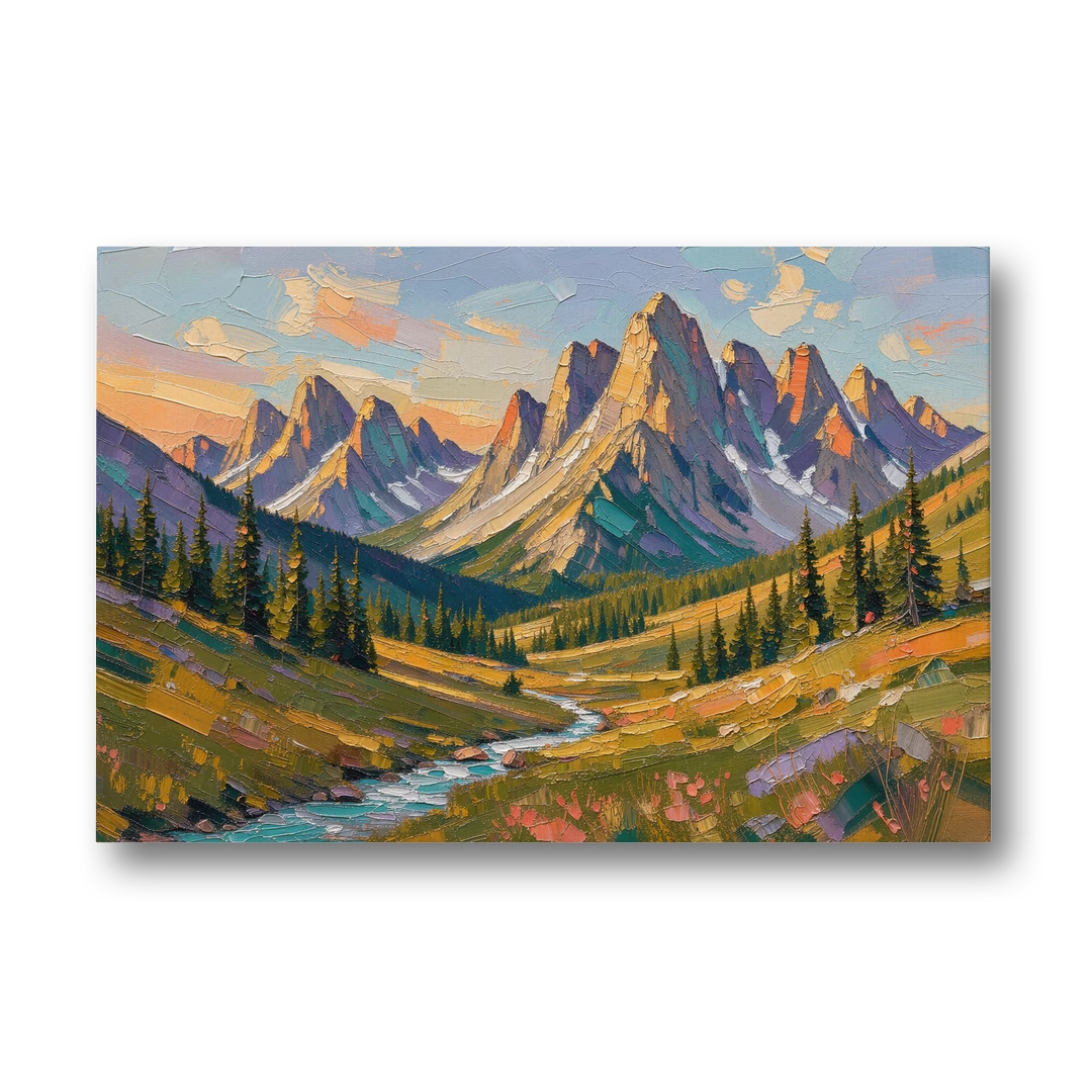 Mountain Landscape Painting of a Late Summer Valley - Canvas Wall Art - Front