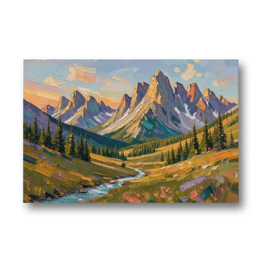 Mountain Landscape Painting of a Late Summer Valley - Canvas Wall Art - Front