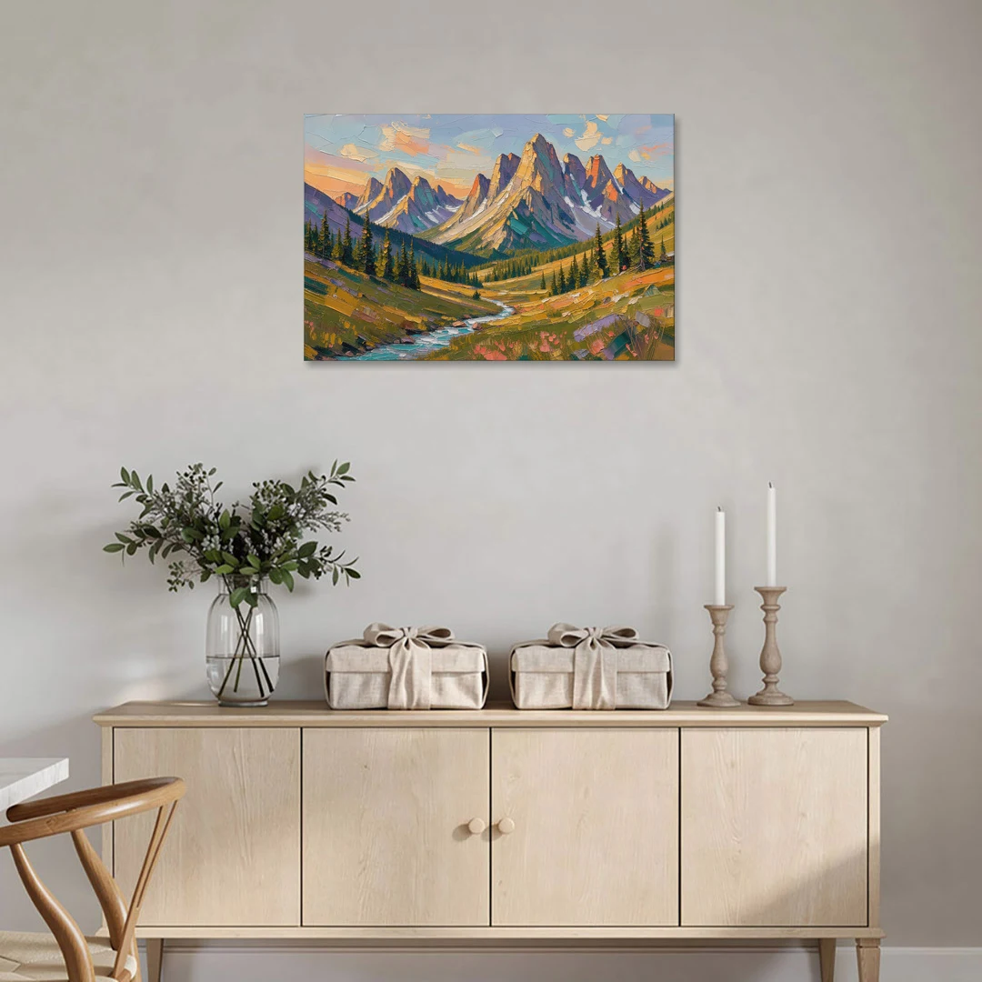 Mountain Landscape Painting of a Late Summer Valley - Canvas Wall Art - Coffee Table - 36x24