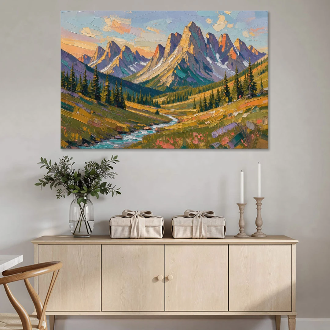 Mountain Landscape Painting of a Late Summer Valley - Canvas Wall Art - Coffee Table - 60x40