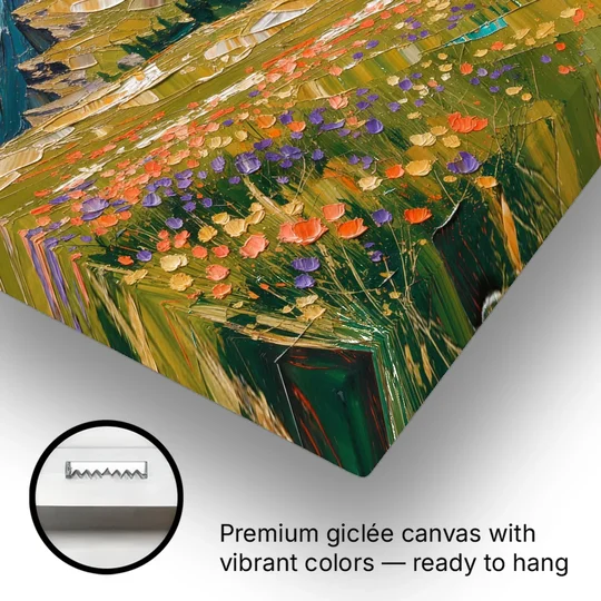 Mountain Oil Painting of a Wildflower Summit - Canvas Wall Art - Gallery Wrap Corner