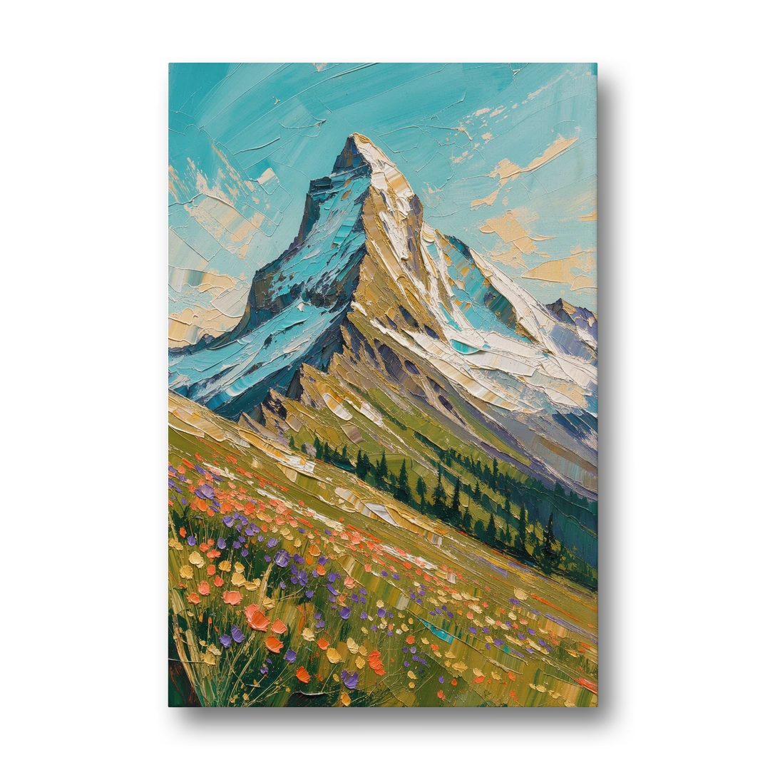 Mountain Oil Painting of a Wildflower Summit - Canvas Wall Art - Front