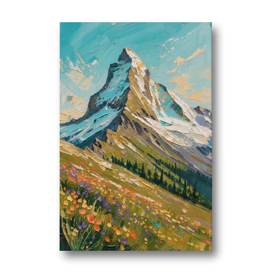 Mountain Oil Painting of a Wildflower Summit - Canvas Wall Art - Front