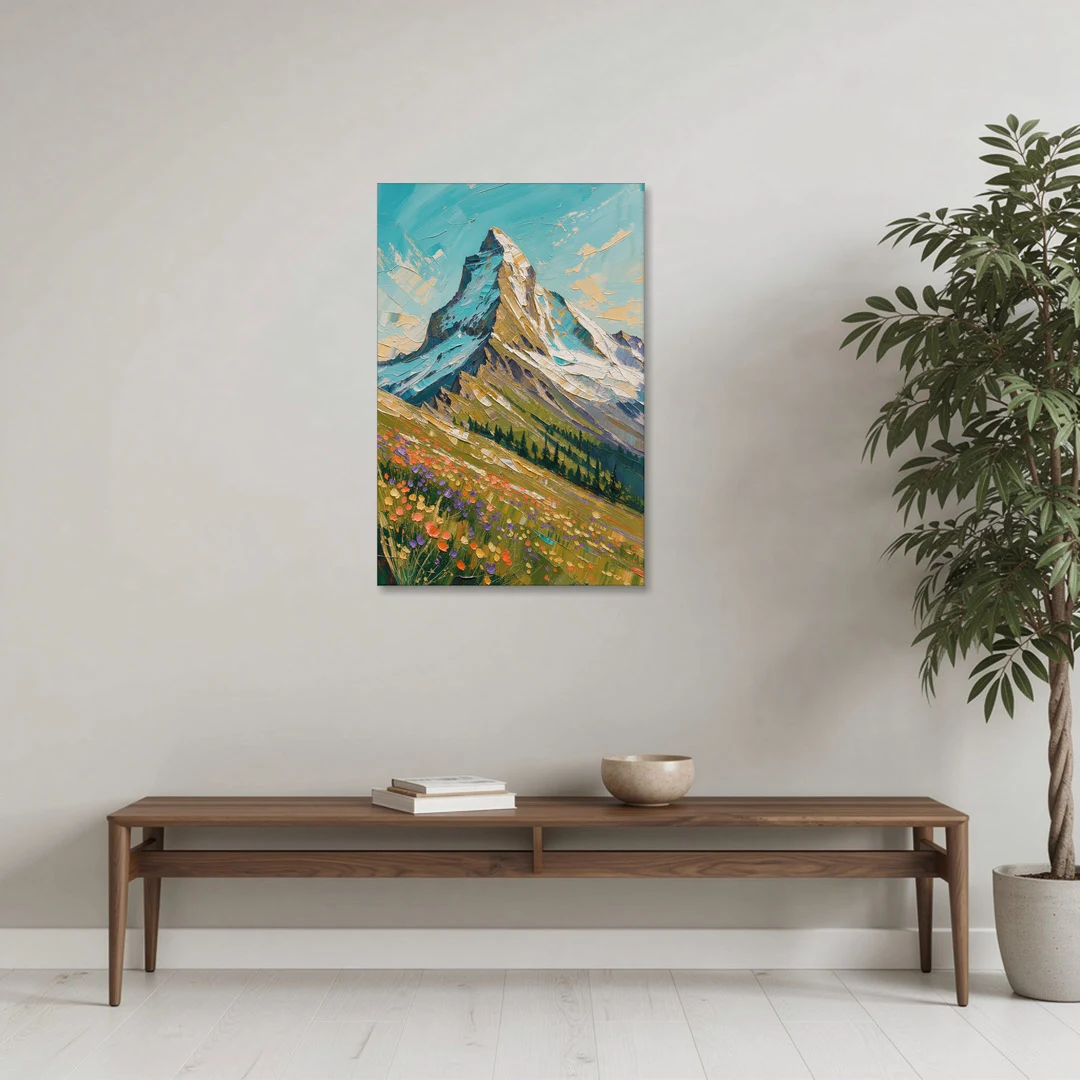 Mountain Oil Painting of a Wildflower Summit - Canvas Wall Art - Coffee Table - 24x36