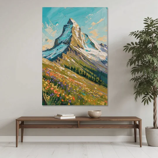 Mountain Oil Painting of a Wildflower Summit - Canvas Wall Art - Coffee Table - 40x60
