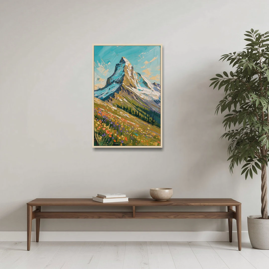 Mountain Oil Painting of a Wildflower Summit - Oak Framed Canvas Wall Art - Coffee Table - 24x36