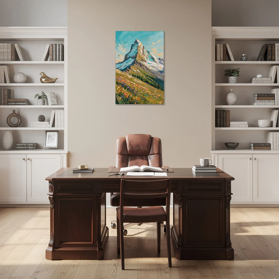 Mountain Oil Painting of a Wildflower Summit - Canvas Wall Art - Office - 24x36