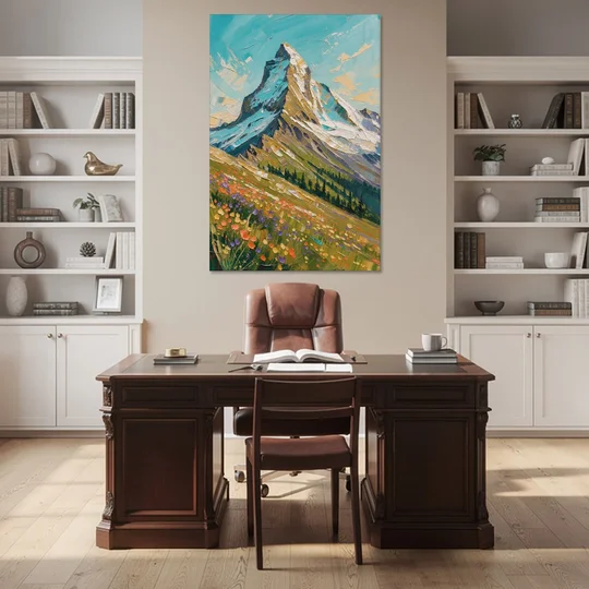 Mountain Oil Painting of a Wildflower Summit - Canvas Wall Art - Office - 40x60