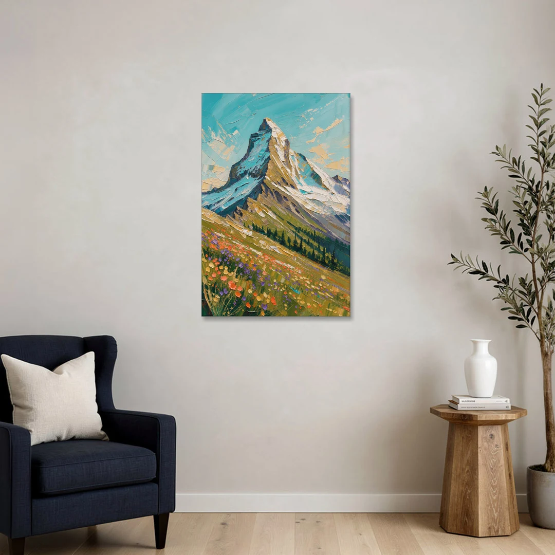 Mountain Oil Painting of a Wildflower Summit - Canvas Wall Art - Sofa - 24x36