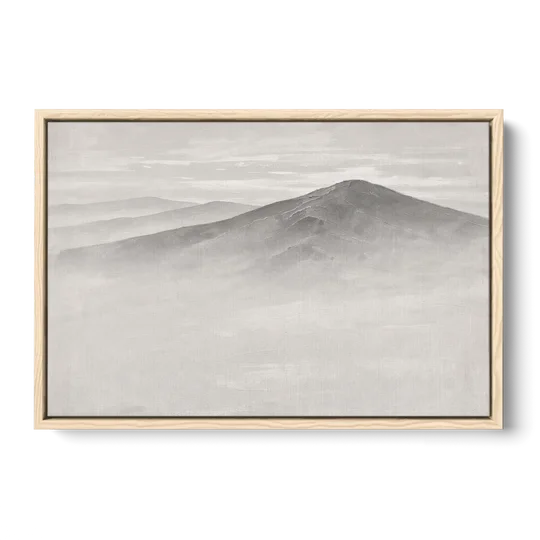Mountain Ridge Above a Sea of Mist - Oak Framed Canvas Wall Art - Front