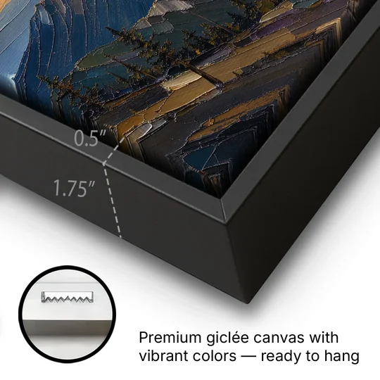 Mountain Wall Art of Three Ridges at Dusk - Black Framed Canvas Wall Art - Gallery Wrap Corner