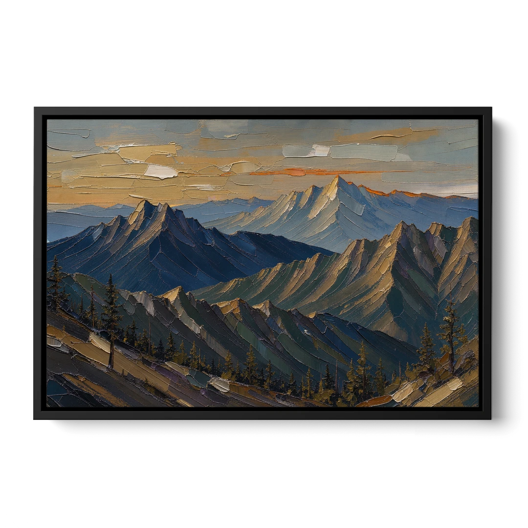 Mountain Wall Art of Three Ridges at Dusk - Black Framed Canvas Wall Art - Front