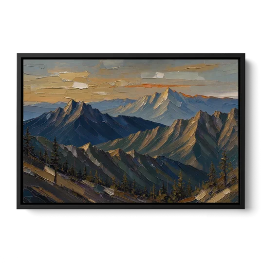 Mountain Wall Art of Three Ridges at Dusk - Black Framed Canvas Wall Art - Front