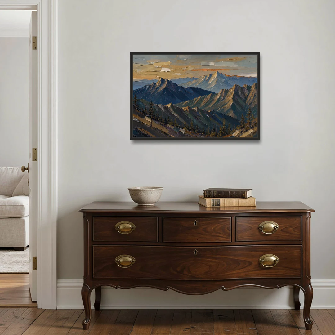 Mountain Wall Art of Three Ridges at Dusk - Black Framed Canvas Wall Art - Coffee Table - 36x24