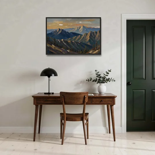Mountain Wall Art of Three Ridges at Dusk - Black Framed Canvas Wall Art - Office - 36x24