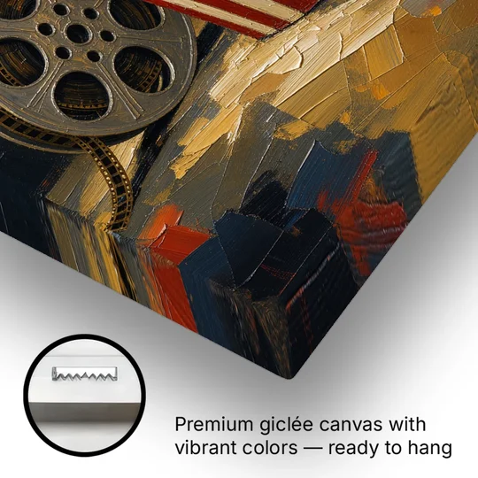 Movie Room Decor with Popcorn and Film Reel - Canvas Wall Art - Gallery Wrap Corner