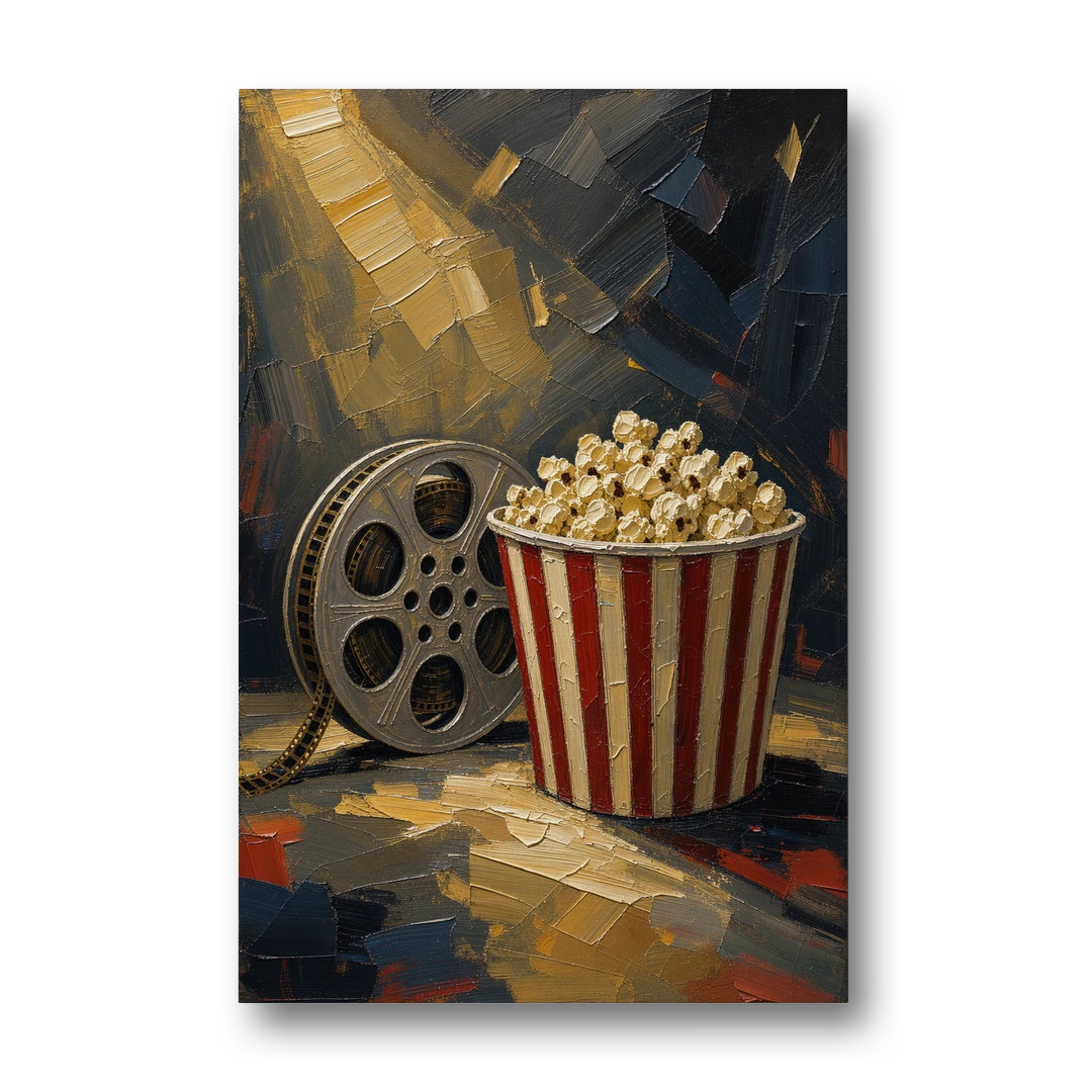 Movie Room Decor with Popcorn and Film Reel - Canvas Wall Art - Front