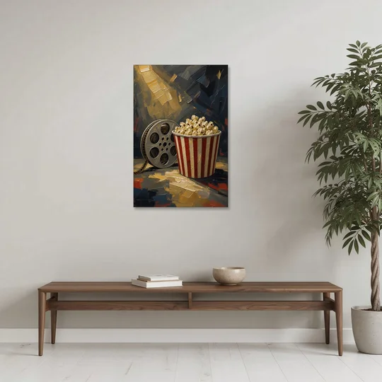 Movie Room Decor with Popcorn and Film Reel - Canvas Wall Art - Coffee Table - 24x36