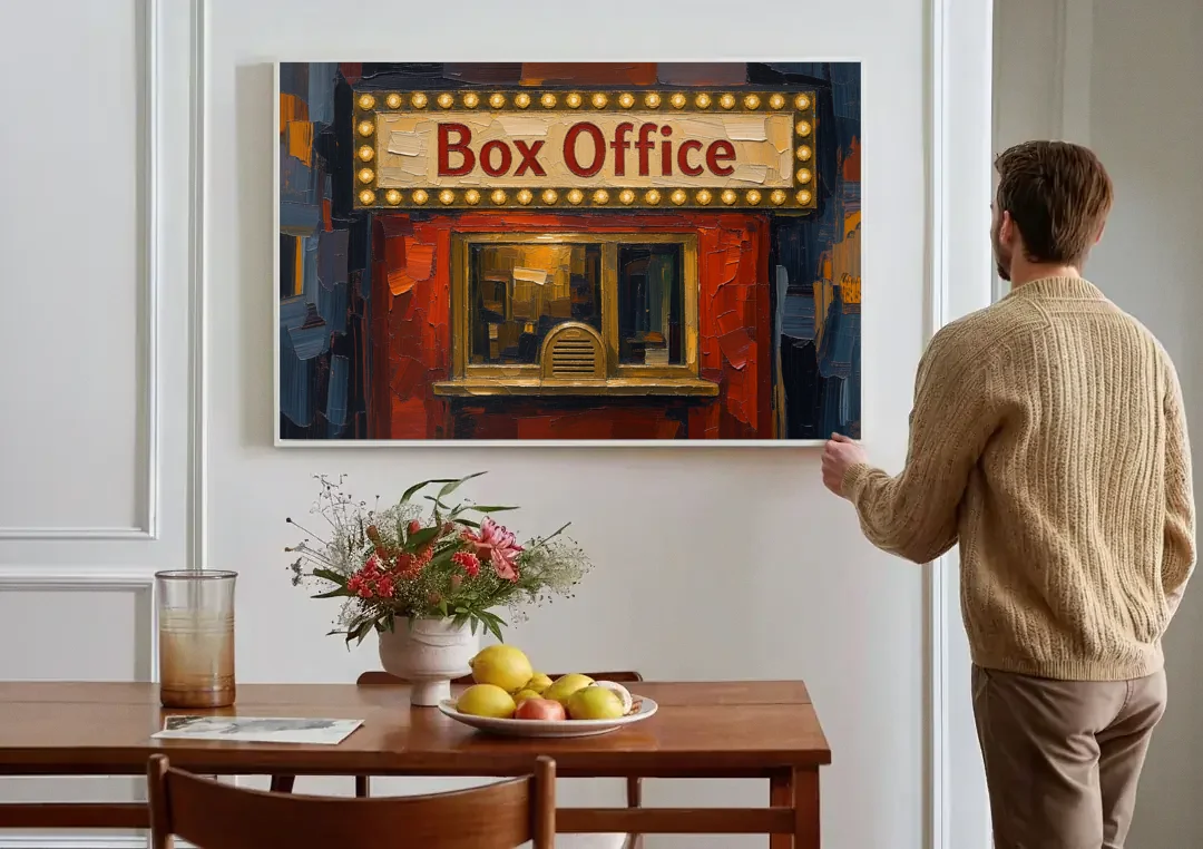 Movie Theater Decor with a Glowing Box Office canvas wall art above a dining table