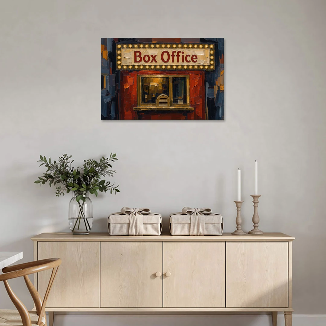 Movie Theater Decor with a Glowing Box Office - Canvas Wall Art - Coffee Table - 36x24