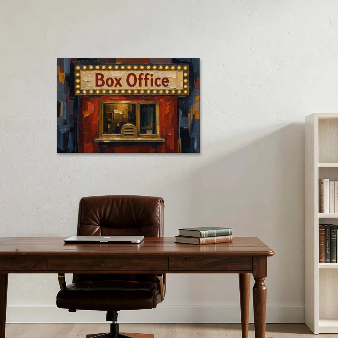 Movie Theater Decor with a Glowing Box Office - Canvas Wall Art - Office - 36x24