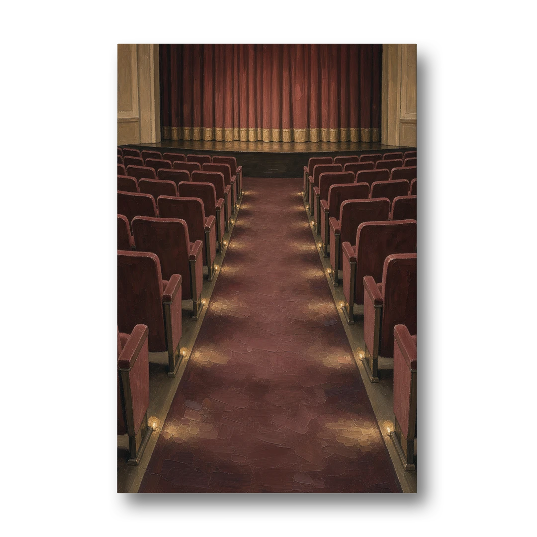 Movie Theater Painting of the Lit Aisle - Canvas Wall Art - Front