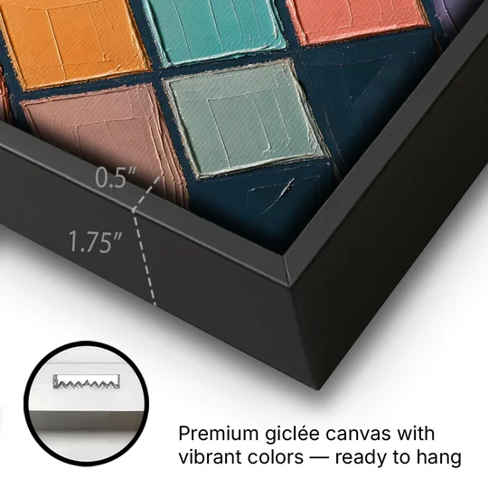 Multicolor Abstract Harlequin Diamond Impasto - Black Framed Canvas Wall Art - Gallery Wrap Corner