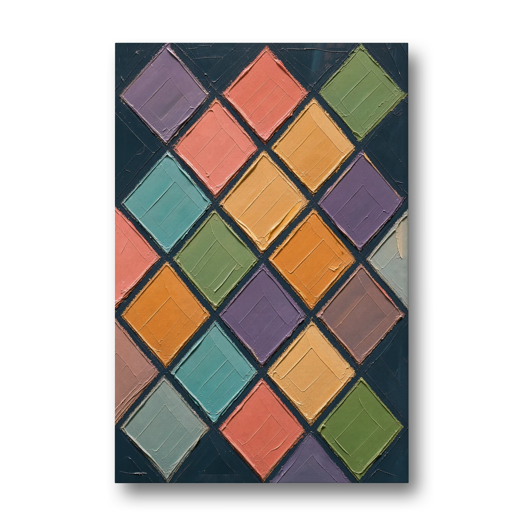 Multicolor Abstract Harlequin Diamond Impasto - Canvas Wall Art - Front