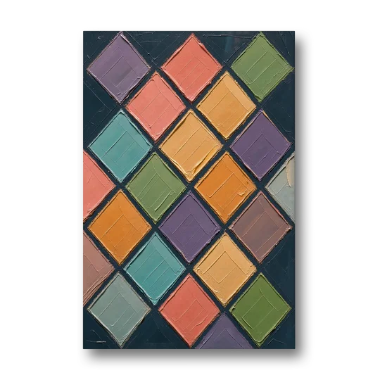 Multicolor Abstract Harlequin Diamond Impasto - Canvas Wall Art - Front