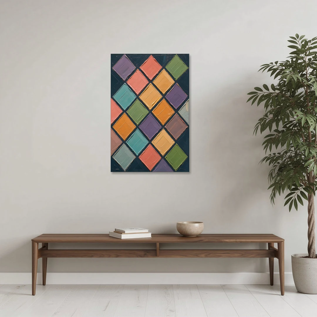 Multicolor Abstract Harlequin Diamond Impasto - Canvas Wall Art - Coffee Table - 24x36