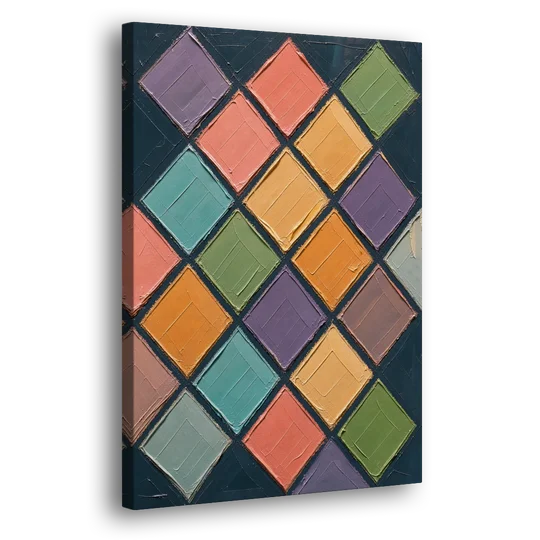 Multicolor Abstract Harlequin Diamond Impasto - Canvas Wall Art - Side