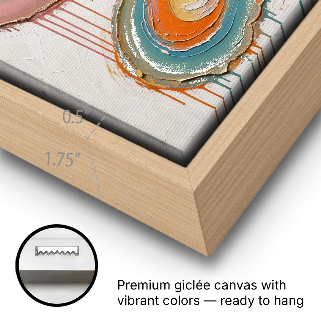 Multicolor Abstract Painting of Agate Ribbons - Oak Framed Canvas Wall Art - Gallery Wrap Corner