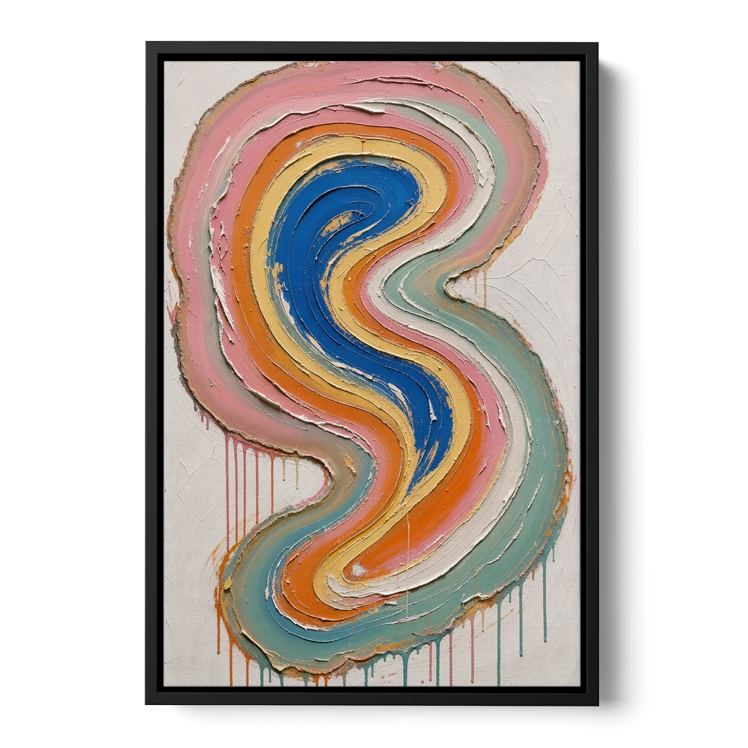 Multicolor Abstract Painting of Agate Ribbons - Black Framed Canvas Wall Art - Front