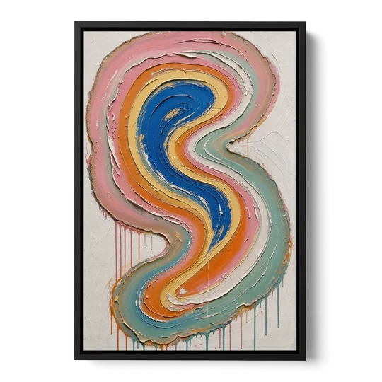 Multicolor Abstract Painting of Agate Ribbons - Black Framed Canvas Wall Art - Front