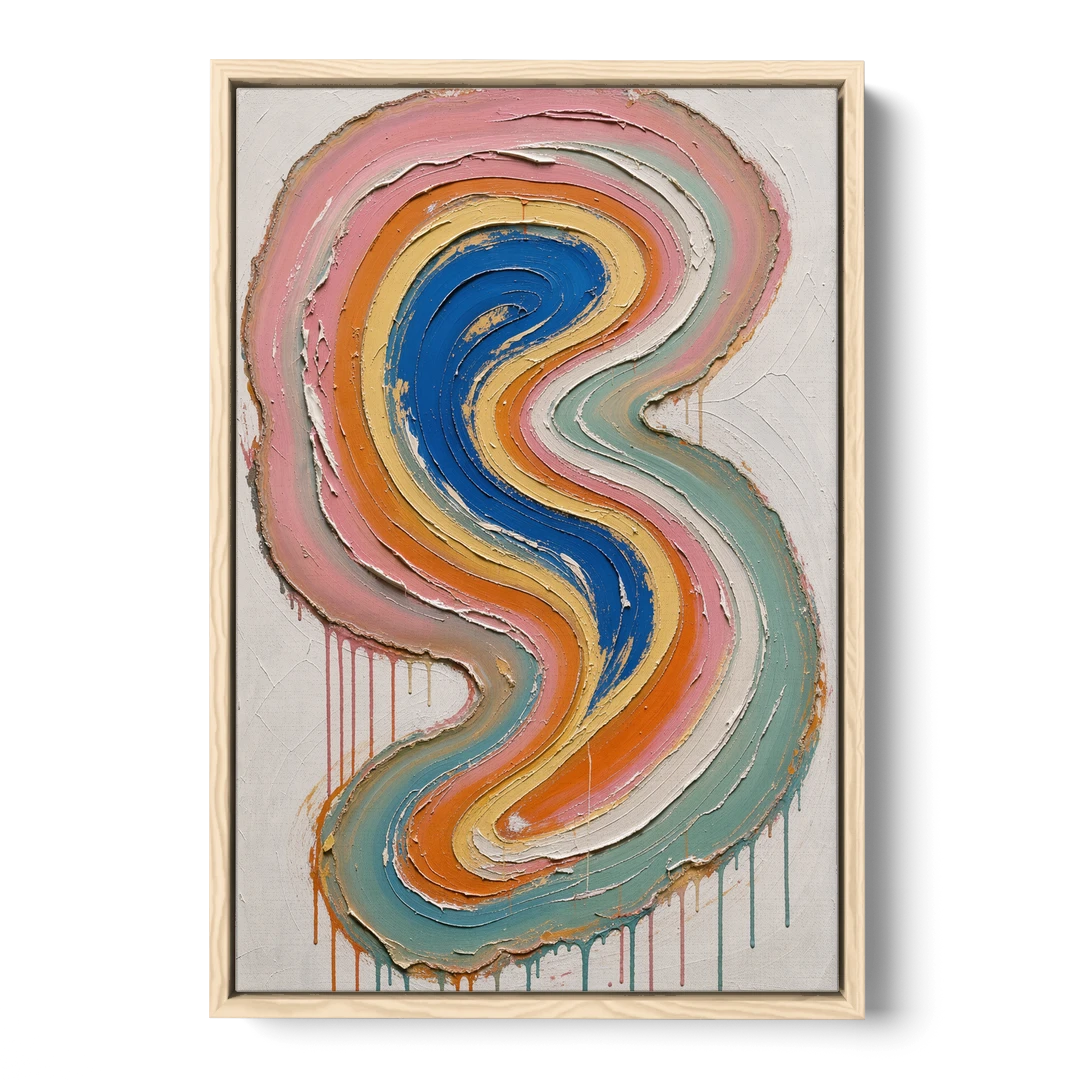 Multicolor Abstract Painting of Agate Ribbons - Oak Framed Canvas Wall Art - Front