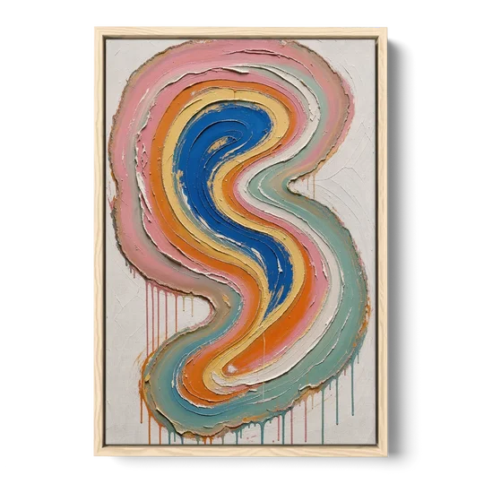 Multicolor Abstract Painting of Agate Ribbons - Oak Framed Canvas Wall Art - Front