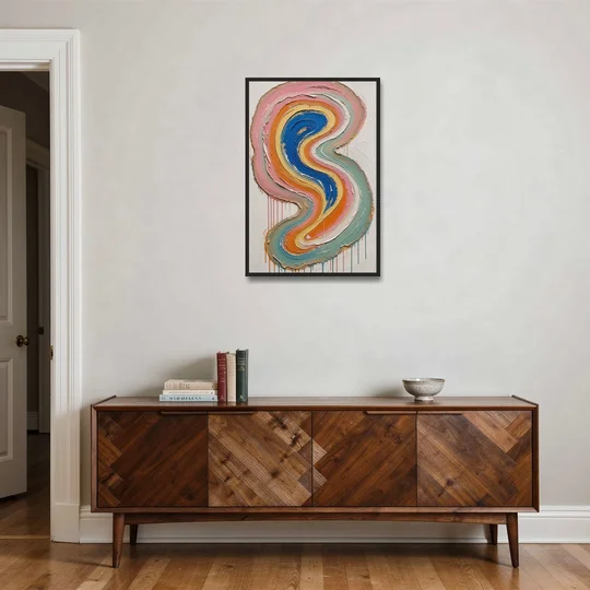 Multicolor Abstract Painting of Agate Ribbons - Black Framed Canvas Wall Art - Coffee Table - 24x36