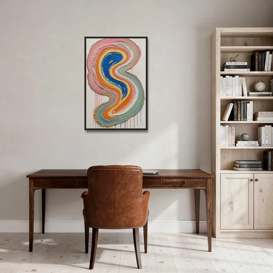 Multicolor Abstract Painting of Agate Ribbons - Black Framed Canvas Wall Art - Office - 24x36