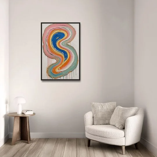 Multicolor Abstract Painting of Agate Ribbons - Black Framed Canvas Wall Art - Sofa - 24x36