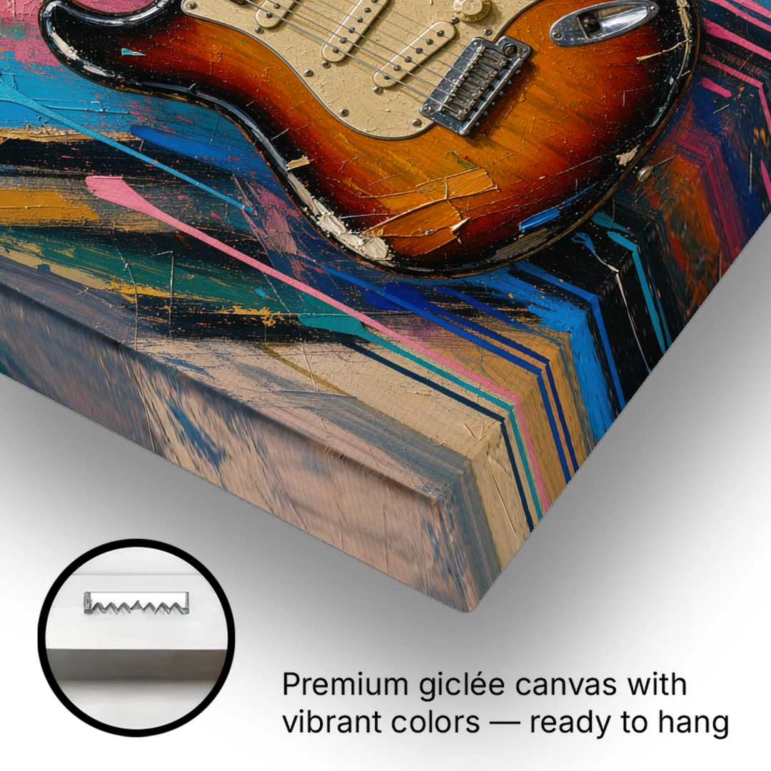Music Room Sunburst Guitar in Radiating Color - Canvas Wall Art - Gallery Wrap Corner