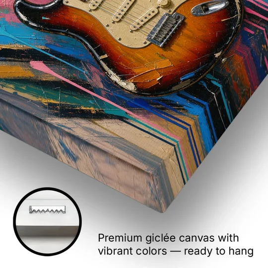 Music Room Sunburst Guitar in Radiating Color - Canvas Wall Art - Gallery Wrap Corner