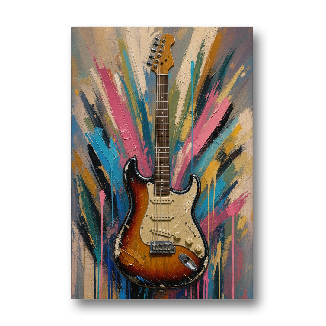Music Room Sunburst Guitar in Radiating Color - Canvas Wall Art - Front