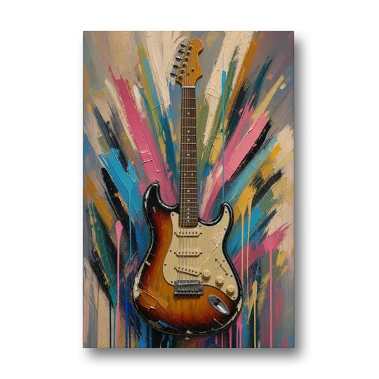 Music Room Sunburst Guitar in Radiating Color - Canvas Wall Art - Front