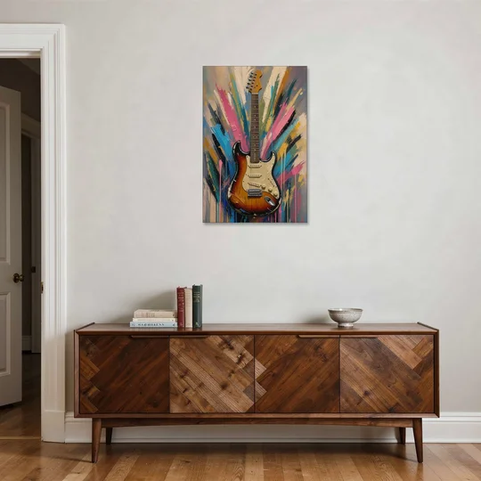 Music Room Sunburst Guitar in Radiating Color - Canvas Wall Art - Coffee Table - 24x36