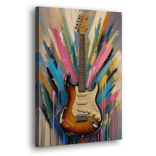 Music Room Sunburst Guitar in Radiating Color - Canvas Wall Art - Side